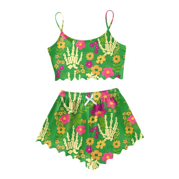 Bjutir Womens Halloween Pajamas Set Sleeveless Tank Top And Shorts Set Casual Home Wear Halloween Print Sleepwear For Women Green