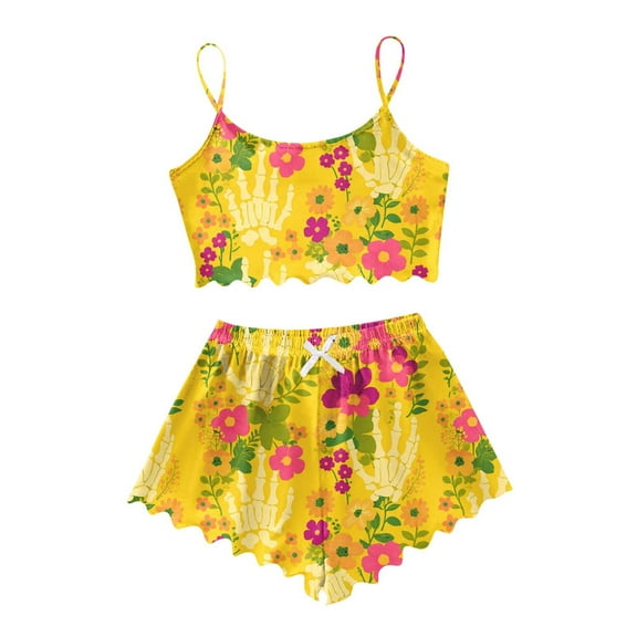 Bjutir Womens Halloween Pajamas Set Sleeveless Tank Top And Shorts Set Casual Home Wear Halloween Print Sleepwear For Women Yellow