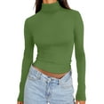 thumbnail image 1 of Bjutir Womens Long Sleeve Turtleneck Crop Tops Basic Slim Fitted Going Out T Shirts Fall Winter Solid Color Clothes Green 2Xl, 1 of 6