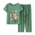 thumbnail image 1 of Bjutir Womens Outfit Set Elderly Floral Print Summer Suit Mother Short Sleeve Cotton Silk Elderly Summer Clothes Trousers Suit Two Piece Set Green 2Xl, 1 of 7