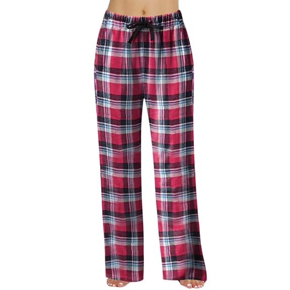 Bjutir Womens Pajamas Pants Spring Fashion Casual Plaid Lace Cotton Pajamas Home Pants Red