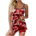 thumbnail image 1 of Bjutir Womens Pajamas Set Printed Strap Top Shorts Home Sleepwear 2 Piece Set Sleepwear Red, 1 of 1