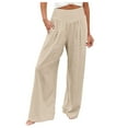 thumbnail image 1 of Bjutir Womens Pants Wide Leg Pants Summer Casual High Waisted Palazzo Pants Baggy Beach Trousers With Pocket Beige L, 1 of 6