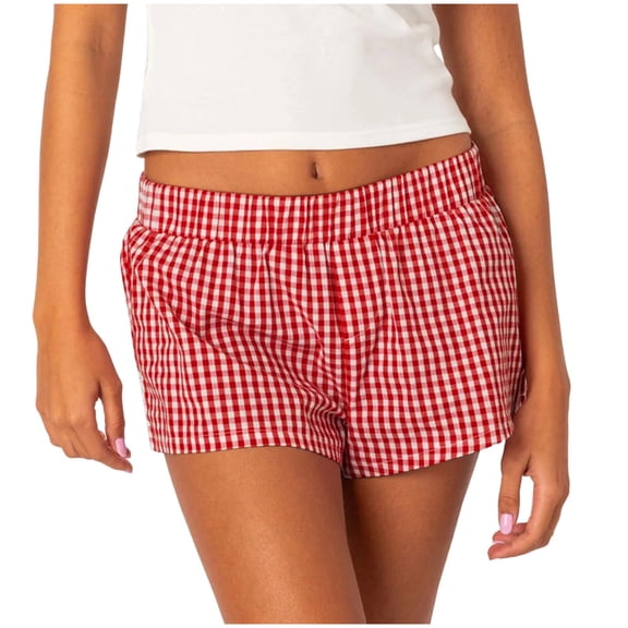 Bjutir Womens Shorts Casual Casual Loose Checkered Shorts Pants Red L