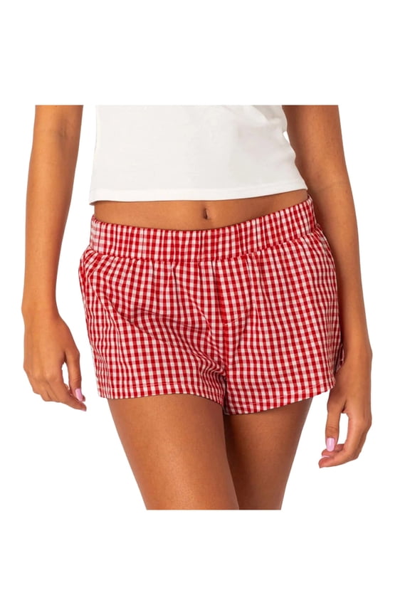 Womens Shorts Casual Casual Loose Checkered Shorts Pants Red L