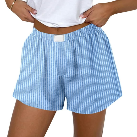 Bjutir Womens Shorts Shorts Cute Soft Stripe Print Boxer Shorts Blue M