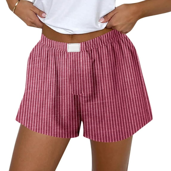 Bjutir Womens Shorts Shorts Cute Soft Stripe Print Boxer Shorts Red 2Xl