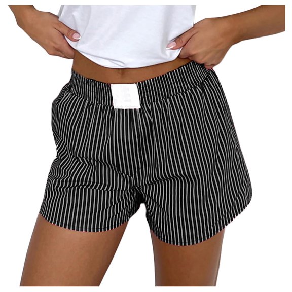 Bjutir Womens Shorts Shorts Cute Soft Striped Print Shorts Pants Black Xl