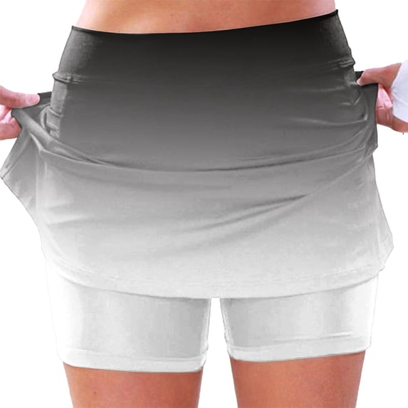 Bjutir Womens Skirt Casual Elastic Yoga Skirt Color Sports Shorts Lightweight High Waisted Tight Print Jogging Grey M