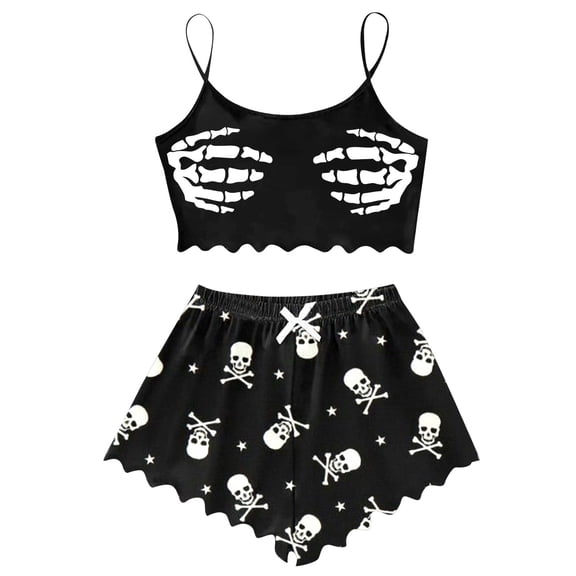 Bjutir Womens Sleepwear Set Halloween Sleeveless Vest Shorts Set Casual Pajamas Set Black