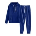 thumbnail image 1 of Bjutir Womens Solid Color Hooded Long Sleeve Sweatshirt With Pocket And Long Pants Set Fall Winter Outfit Set Blue, 1 of 3