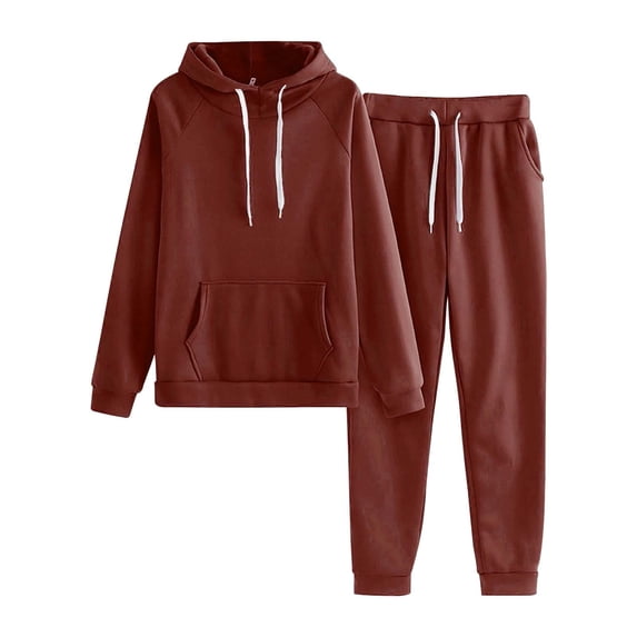 Bjutir Womens Solid Color Hooded Long Sleeve Sweatshirt With Pocket And Long Pants Set Fall Winter Outfit Set