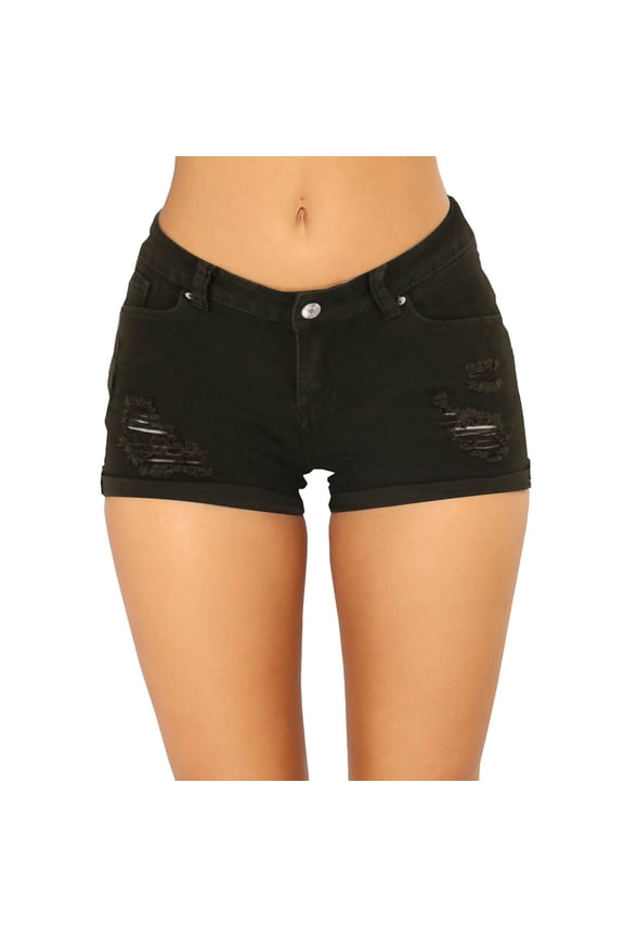 Womens Stretchy Trendy Jeans Women Casual Rolled Up Low Waist Distressed Denim Shorts