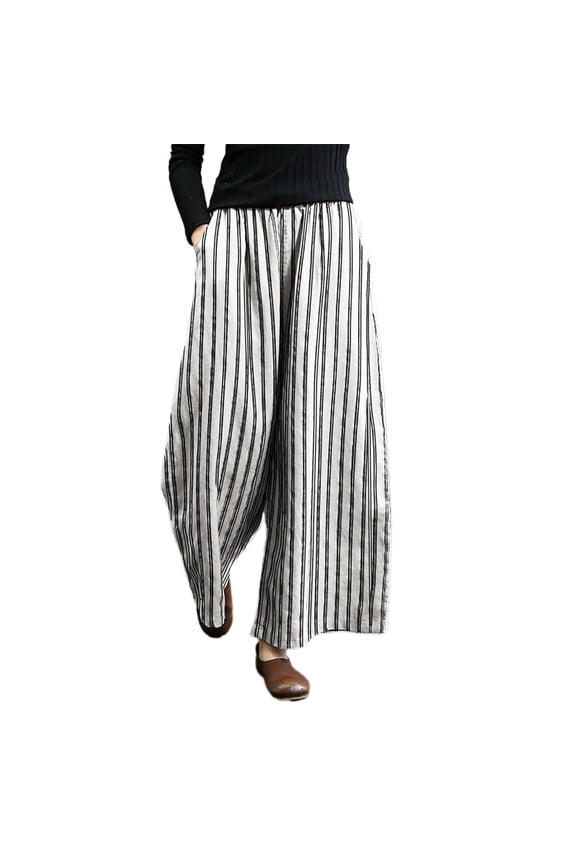 Womens Sweatpants Fashion Women Casual Stripe Print Elastic Waist Pocket Wide Leg Pants Trousers