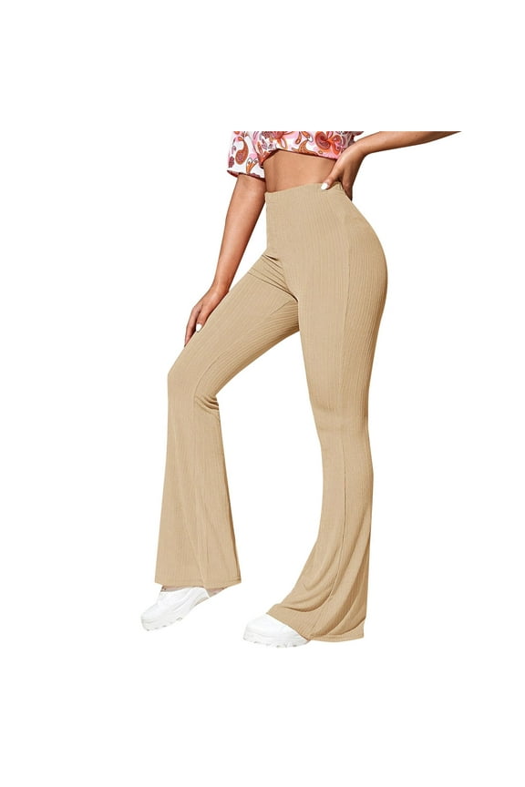 Womens Sweatpants Fashion Womens Elastic High Waist Flared Bell Bottom Ribbed Knit Yoga Pants