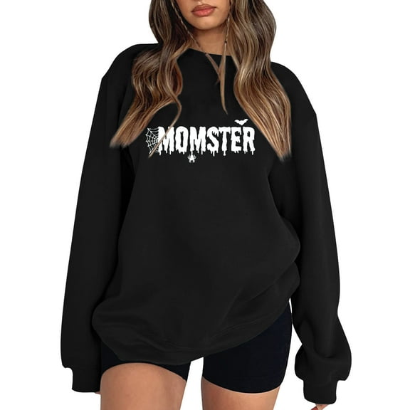 Bjutir Womens Sweatshirts Loose Fit Print Off Shoulder Long Sleeve Pullover Sweatshirt Black