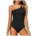 thumbnail image 1 of Bjutir Womens Swimsuits One Piece One Shoulder Solid Color Swimsuit For Women Summer Shapewear Tummy Control Ruffle Bathing Suits Full Coverage Keyhole Swimwear Black M, 1 of 7