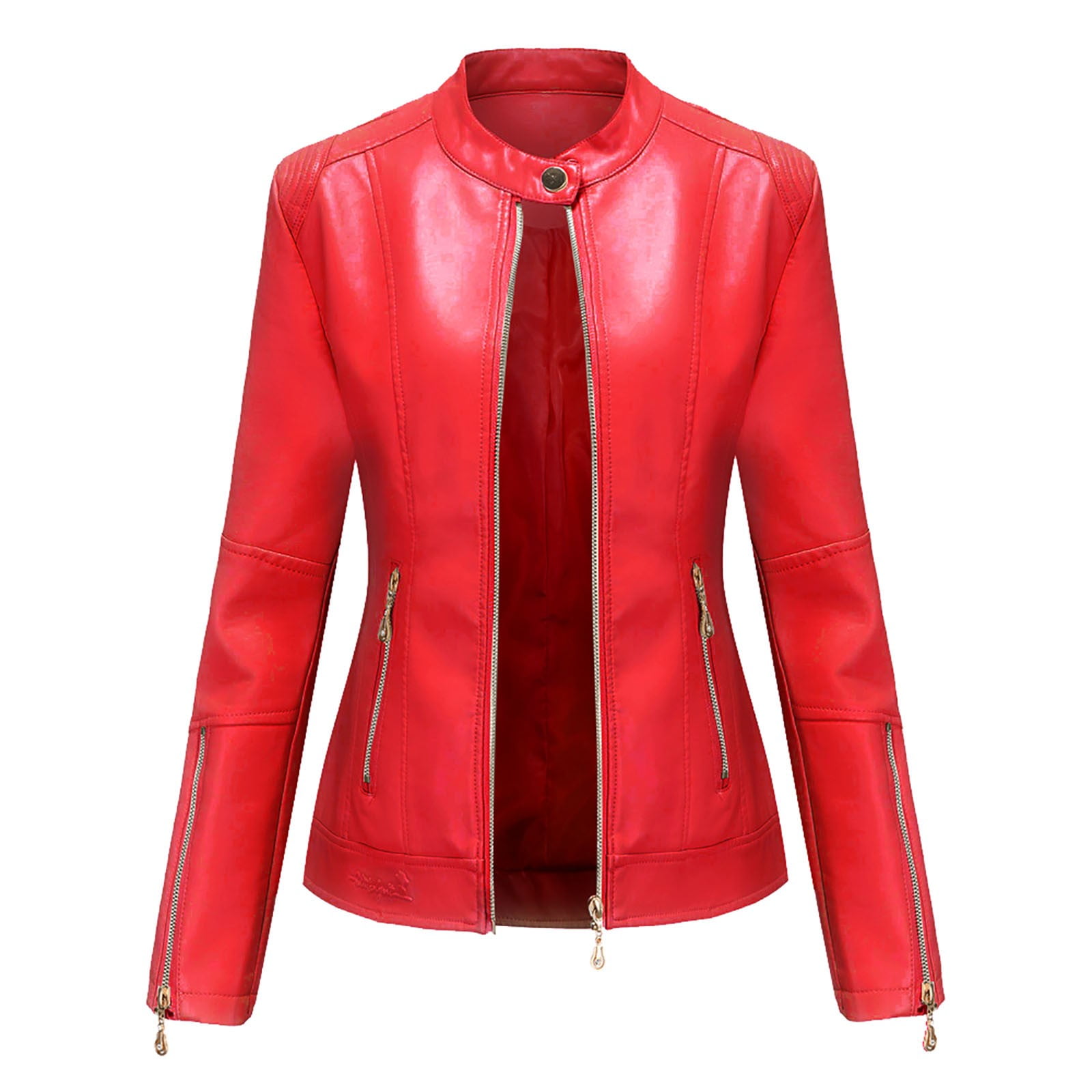 Bjutir Womens Winter Coat Plus Size Autumn Long Sleeve Solid Color Pu