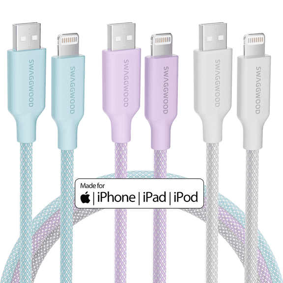 Bkayp iPhone Charger, 3 Pack 10ft Nylon Braided Fast Charging Cables Compatible with iPhone 14/13/12/11 Multi-Color