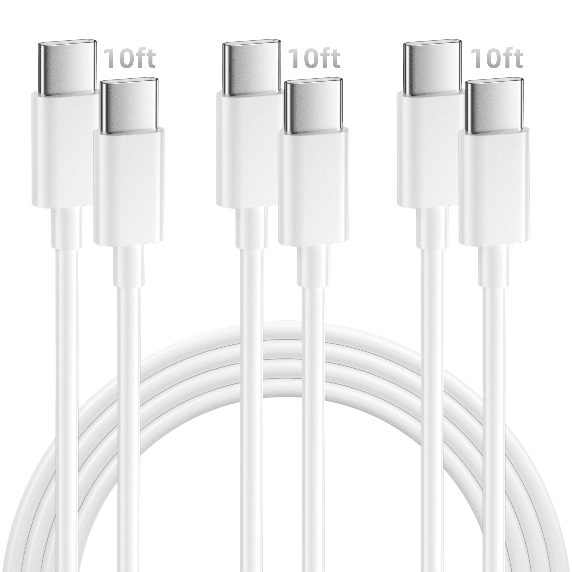Bkayp USB C Cable, 3 Pack 10ft Type-C Charger Cords, 3A USB C Charger Fast Charging Compatible with iPhone 17/16/15, Samsung Galaxy, White