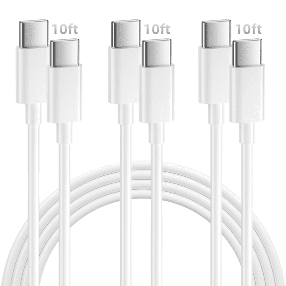 Bkayp USB C Cable [3 Pack 10ft] Type C Charger Cord 3A Super Fast Charging Compatible with iPhone 17/16/15, Samsung Galaxy, White