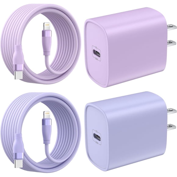 iPhone Charger - 2 Pack 20W PD USB C Wall Charger with 6ft Fast Charging Cable Compatible with iPhone 14/13/12/11 Purple