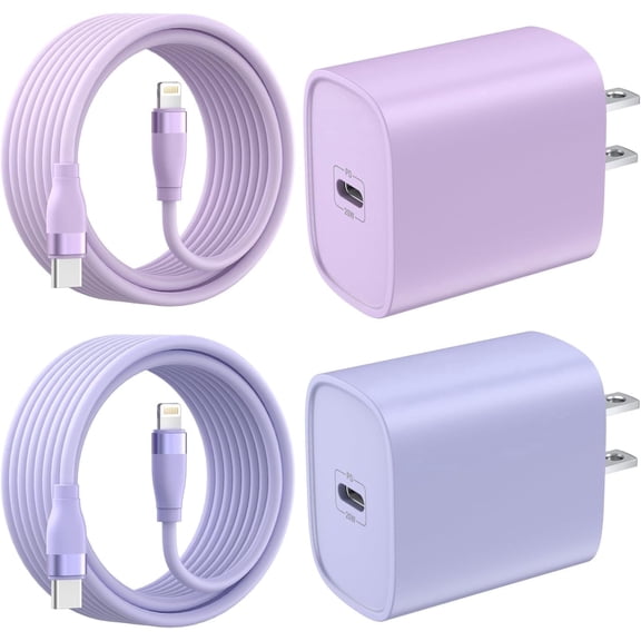 iPhone Charger - 2 Pack 20W PD USB C Wall Charger with 6ft Fast Charging Cable Compatible with iPhone 14/13/12/11 Purple