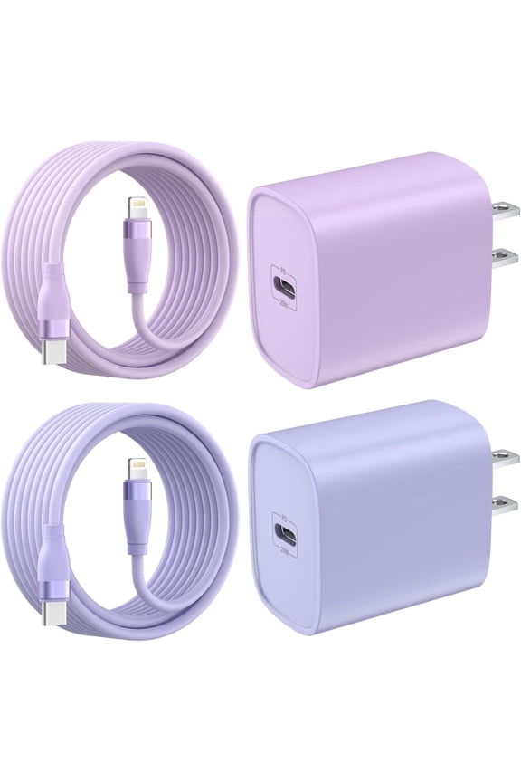 iPhone Charger - 2 Pack 20W PD USB C Wall Charger with 6ft Fast Charging Cable Compatible with iPhone 14/13/12/11 Purple