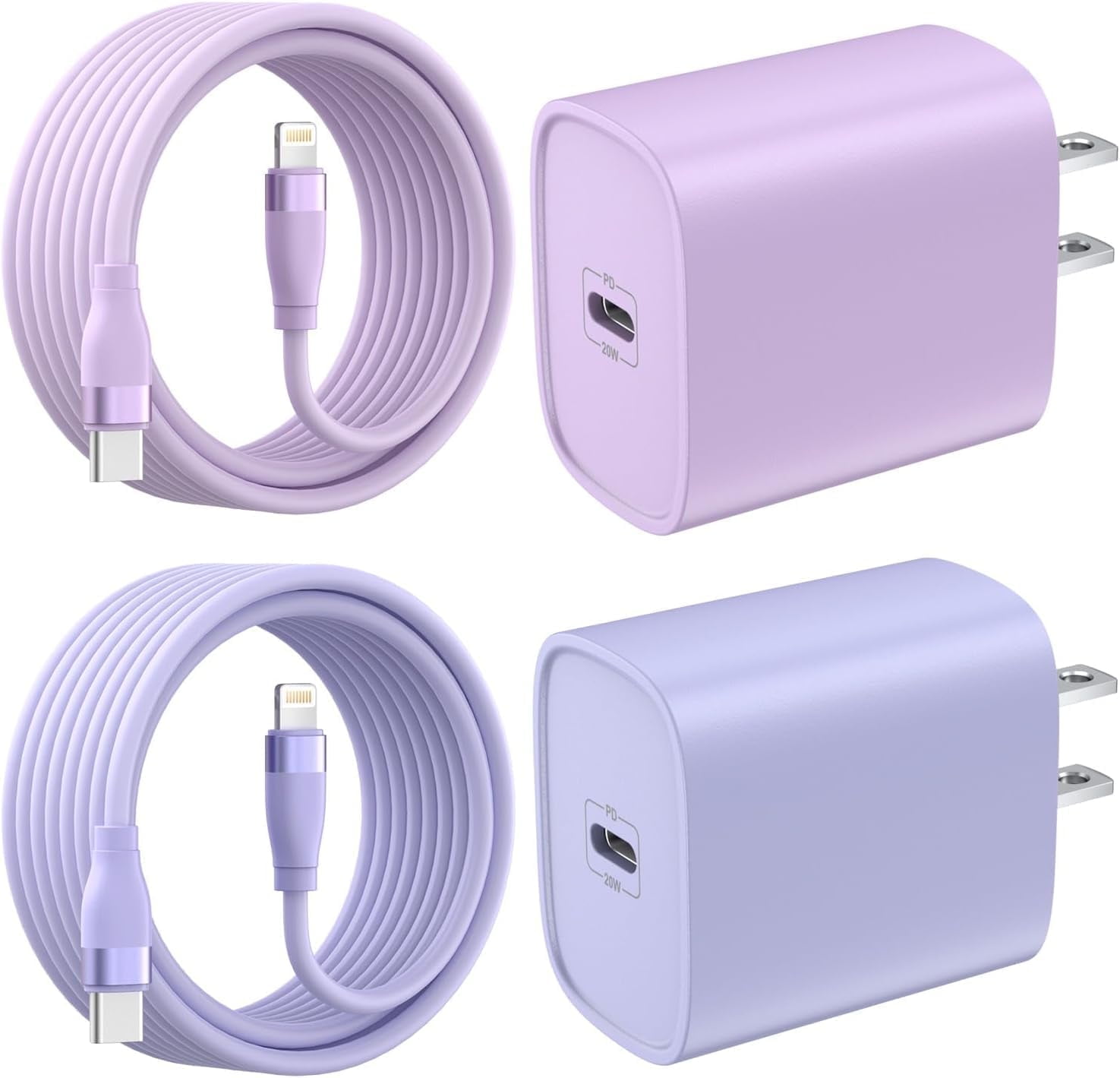 Bkayp iPhone Charger [Apple Mfi Certified] 2 Pack 20W PD USB C Wall Charger with 6ft Fast Charging Cables Compatible with iPhone 14/13/12/11 Purple
