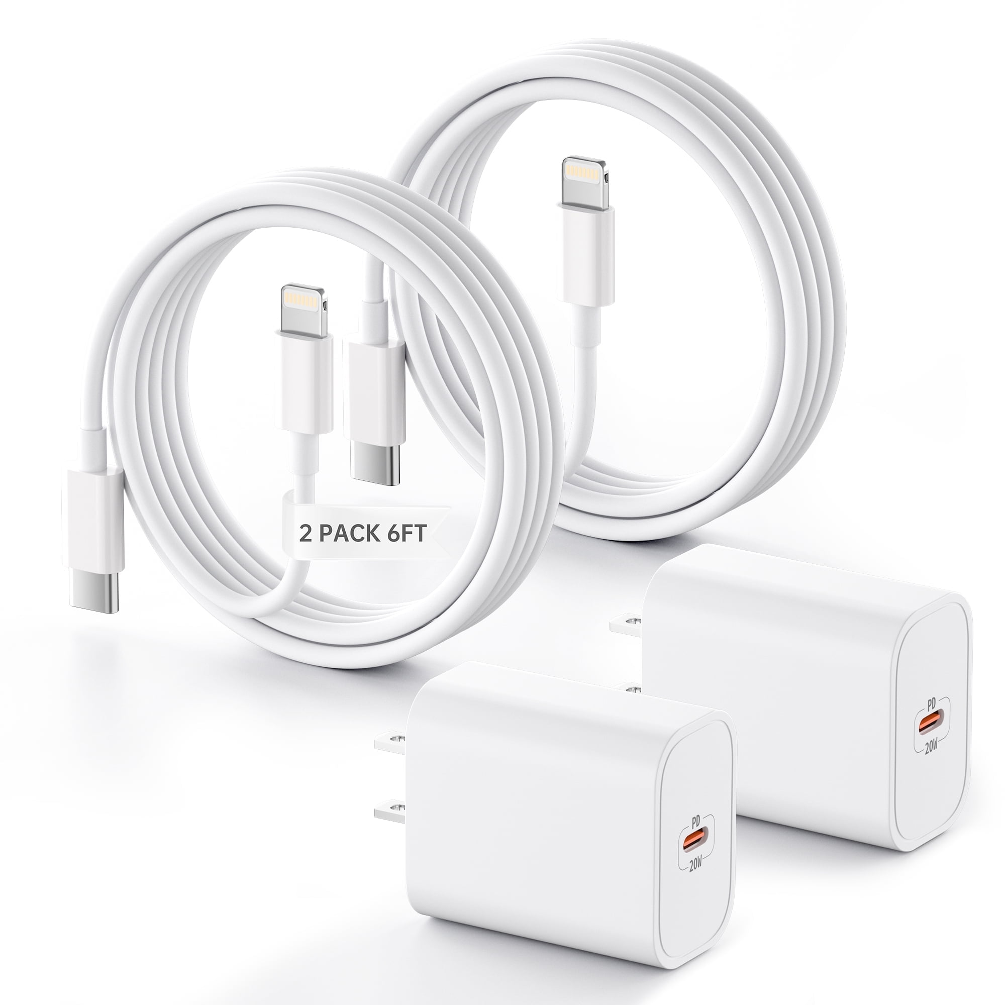 Bkayp iPhone Charger [Apple Mfi Certified] 2 Pack 20W PD USB C Wall Charger with 6ft Fast Charging Cable Compatible with iPhone 14/13/12/11 White