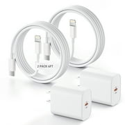 Bkayp iPhone Charger [Apple Mfi Certified] 2 Pack 20W PD USB C Wall Charger with 6ft Fast Charging Cable Compatible with iPhone 14/13/12/11 White