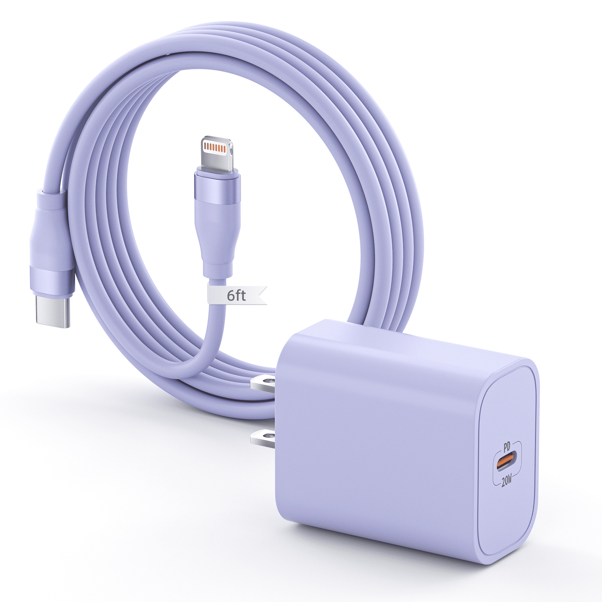 Bkayp iPhone Charger [Apple Mfi Certified] 20W PD USB C Wall Charger with 6ft Fast Charging Cable Compatible with iPhone 14/13/12/11 Lavender