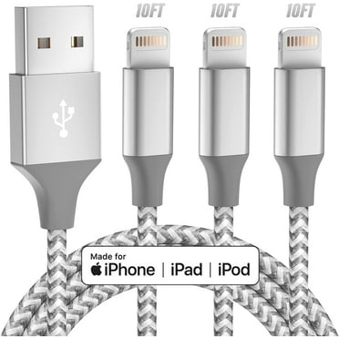 Bkayp Charger Cord [Apple Mfi Certified] 3 Pack 10ft Nylon Braided Fast Charging Cables Compatible with iPhone 14/13/12/11 Gray