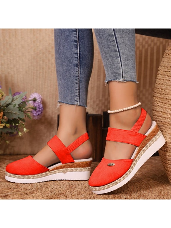 Closed Toe Platform Wedge Sandals, 2025 Espadrilles Wedges for Women Heel Casual, Women's Espadrilles Dressy Sandals, Comfortable Anti Slip Summer Shoes with Adjustable Buckle Ankle Strap