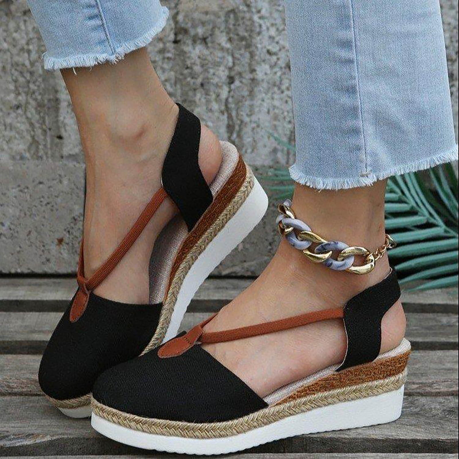 Closed Toe Espadrilles Wedge Ankle Strap Sandals