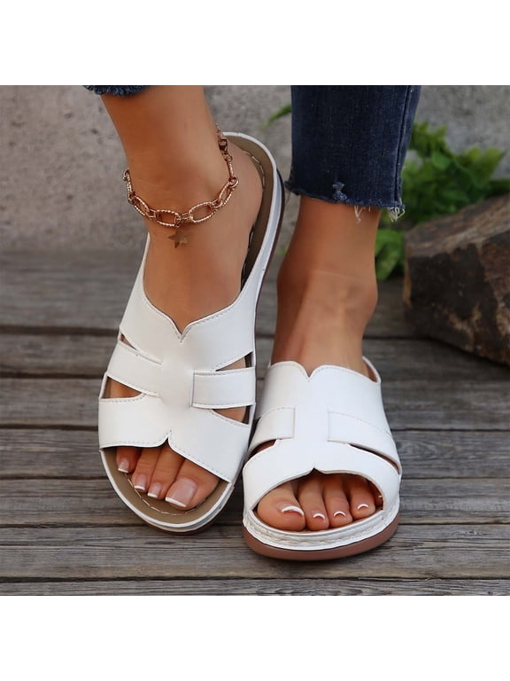 Comfortable Orthopedic Wedge Sandals for Women 2025,Breathable Summer Solid Color Platform Slip On Walking Sandals with Arch Support,Open Toe Wide Casual Vacation Shoes Slippers