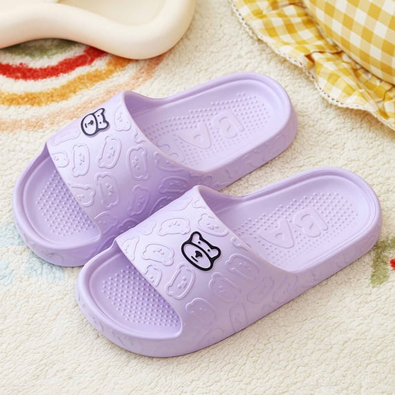 Bkhluea Cute Bear Pattern Slide Slippers, Indoor Non-Slip EVA Sole, Bathroom House Shoes for Men & Women