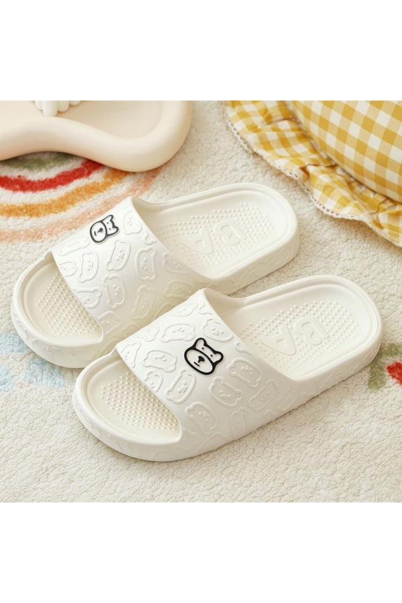 Cute Bear Pattern Slide Slippers, Indoor Non-Slip EVA Sole, Bathroom House Shoes for Men & Women