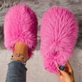 thumbnail image 1 of Bkhluea Fuzzy Faux Fur Slippers Women's Fluffy Long Hair Faux Fur Slip on Slides Fluffy Outdoor Flat Slippers Non-Slip Warm Home Slide Shoes, 1 of 7