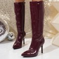 thumbnail image 1 of Bkhluea Knee High Stiletto Boots For Women Glossy Patent Faux Leather Straight Plain Shaft Pointed Toe Thin Stiletto Heel Slip On Tall Boot Footwear, 1 of 9