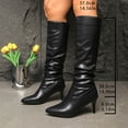 thumbnail image 1 of Bkhluea Knee High Stiletto Boots For Women Wrinkle Smooth Faux Leather Slouch Ruched Shaft Pointed Toe Thin Stiletto Heel Pull On Tall Boot Footwear, 1 of 8