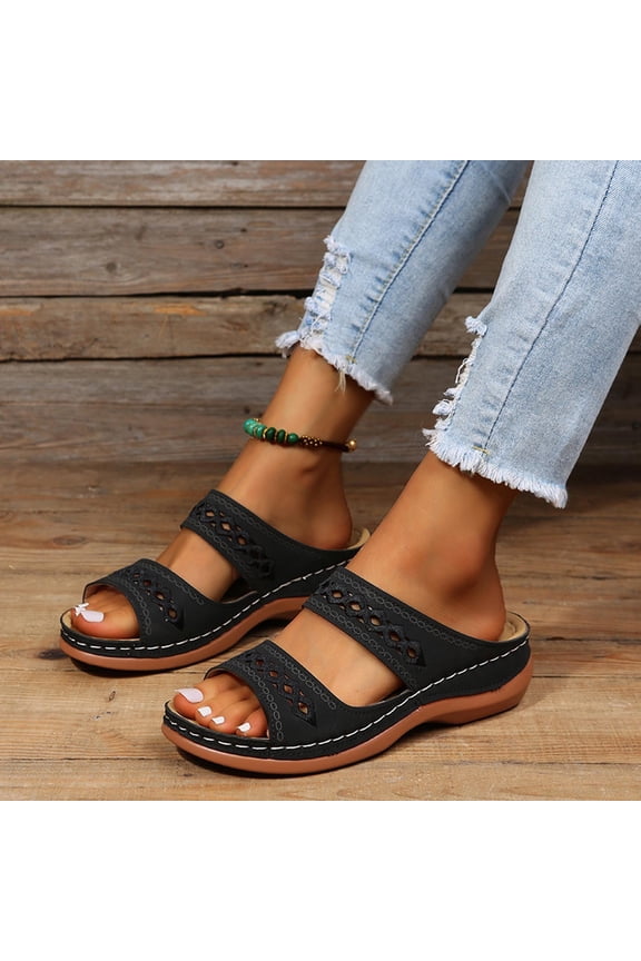 Orthopedic Sandals for Women, Walking Slippers with Arch Support, Anti-Slip, Breathable, Vintage Slip On Flip Flops, Dressy Summer Flat