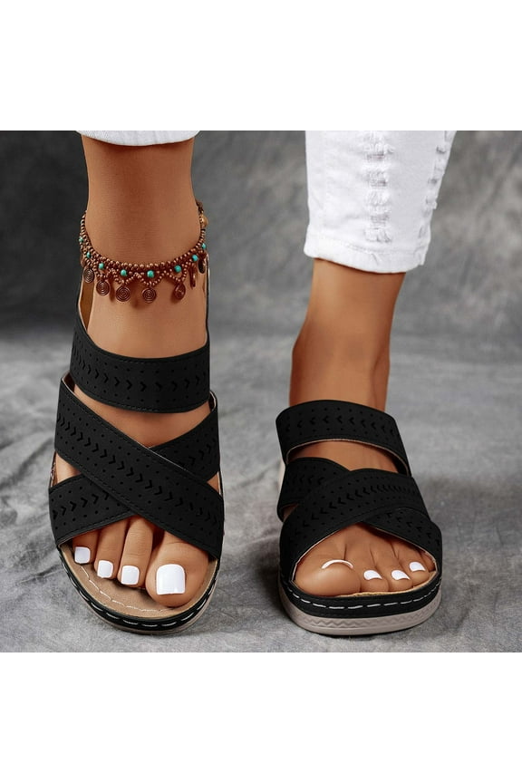 Orthopedic Wedge Sandals for Women Summer Dressy Flat Open Toe Platform Sandals Casual Boho Slip on Sandals Beach Sandals Dress Shoes Comfortable Outdoor Shoes