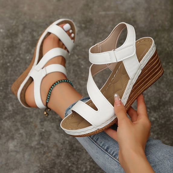 Bkhluea Sandals for Women Wedge Sandals Open Toe Adjustable Ankle Strap Casual Summer Shoes for Walking