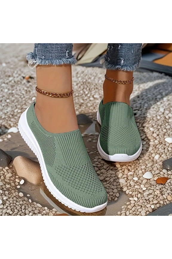 Women Backless Slip On Mules Knit Breathable Comfort Casual Shoes for Home Travel Daily Walking
