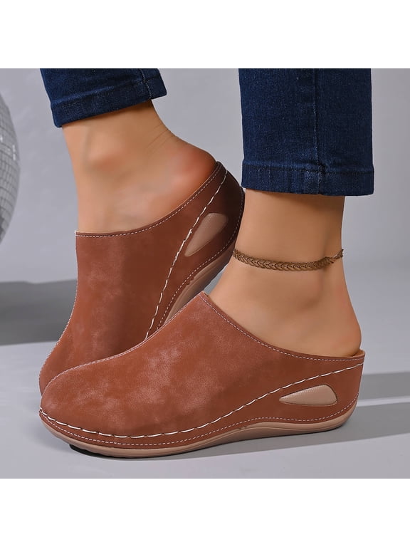 Women Backless Suede Slip On Mule Shoes Comfortable Footwear For Office Casual Indoor Outdoor Daily Activities
