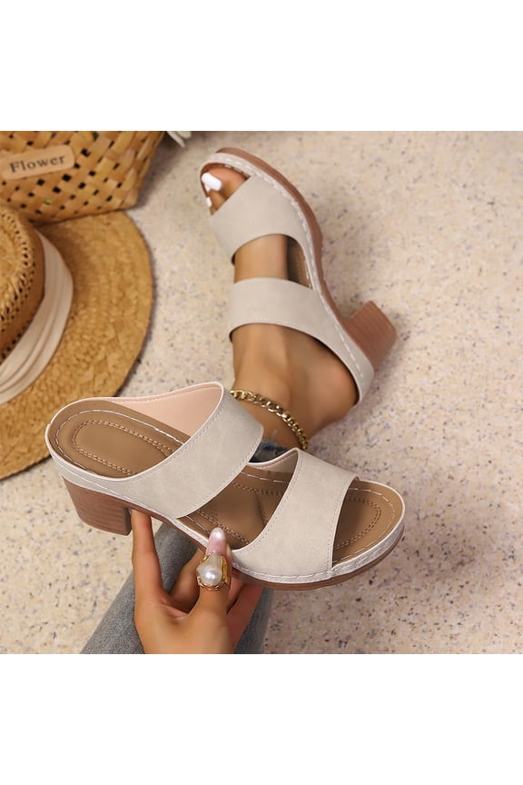 Women Block Heel Slide Sandals Dual Strap Shoes Comfortable For Work Office Party Daily Casual Special Occasions