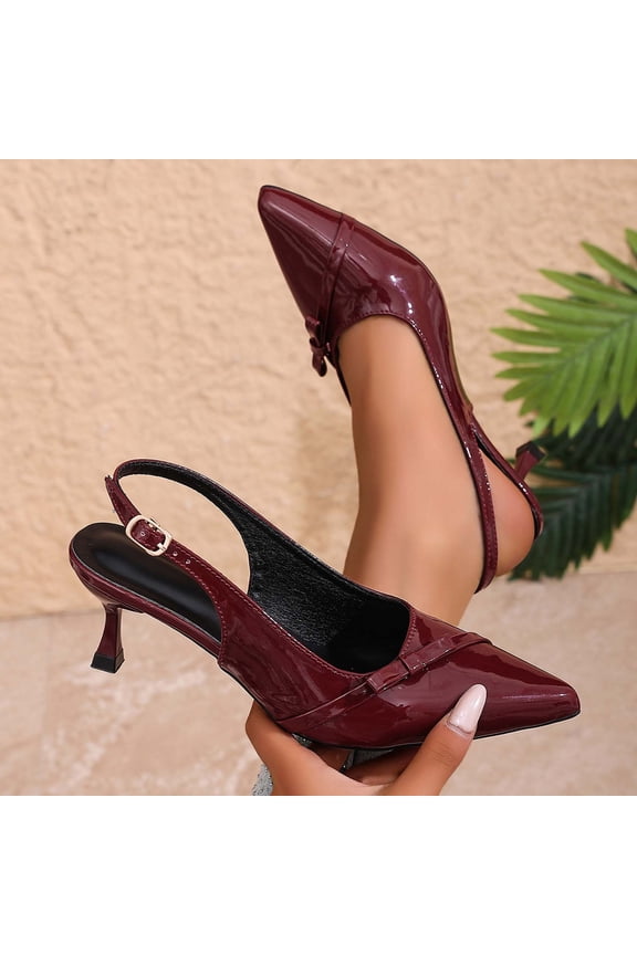 Women Bow Accent Patent Slingback Kitten Heels Comfortable Footwear For Party Daily Casual Outdoor Activities
