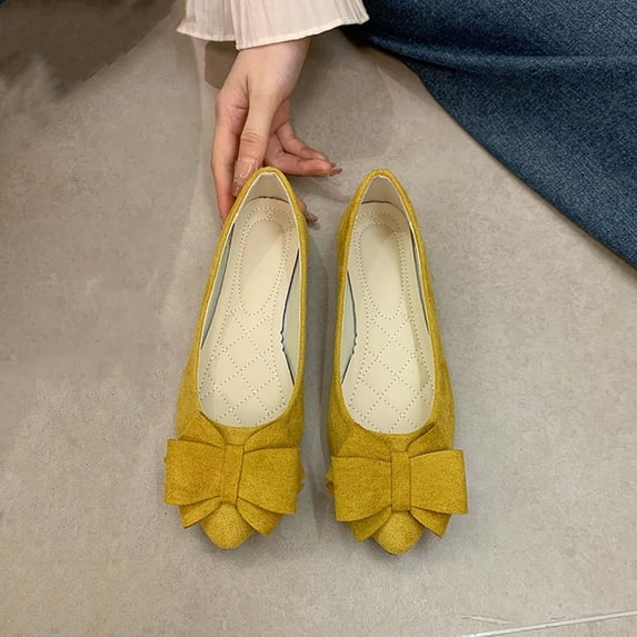 Bkhluea Women Bow Accent Pointed Toe Ballet Flats Slip On Comfortable Footwear For Office Work Daily Casual Outdoor Activities