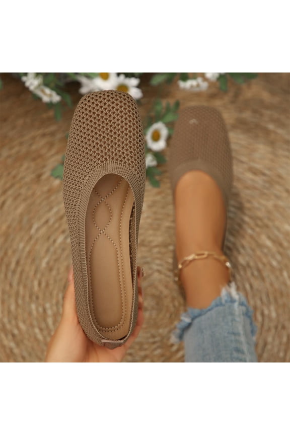 Women Breathable Knit Mesh Square Toe Ballet Flats Comfortable Footwear For Office Casual Outdoor Daily Activities
